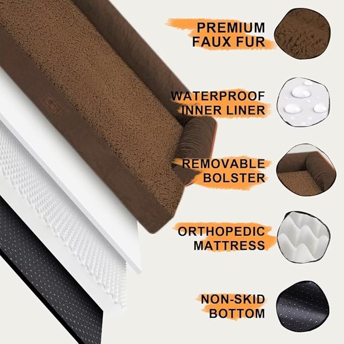 Extra Large Dog Bed-Orthopedic Waterproof XL Dog Bed for XLarge Extra Big Dogs - Foam Couch Sofa Washable with Removable Cover-Coffee-PurrikoPets