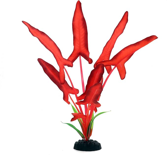 2-Pack 12 Inch Aquarium Silk Aquarium Plants, Artificial Plastic Plant for Small Tank, Goldfish, Fish Hides,Dark Red-PurrikoPets