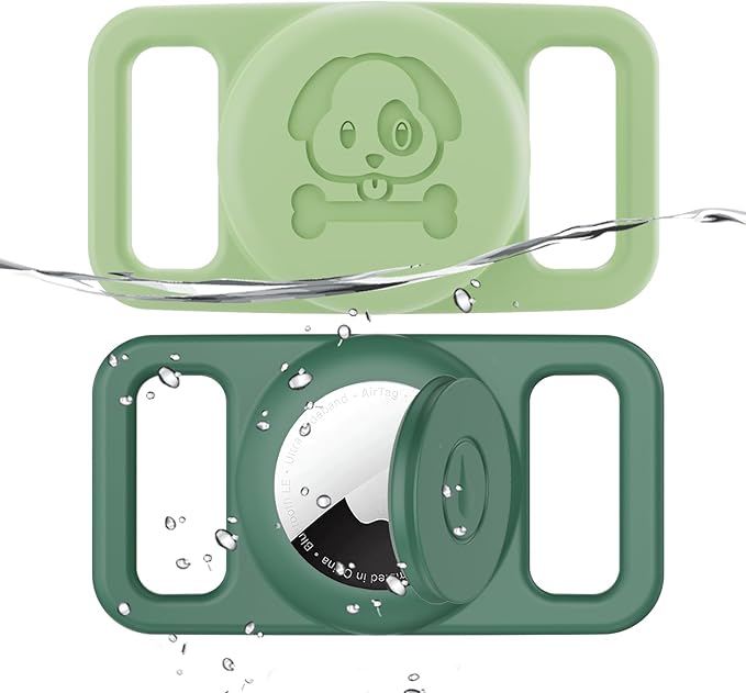 2 Pack Waterproof AirTag Dog Collar Holder Compatible with Apple AirTag, Silicone Hidden Loop Holder for Airtag Tracker, Anti-Lost Dog Collar Air Tag Accessories(Light,Dark Green)-PurrikoPets