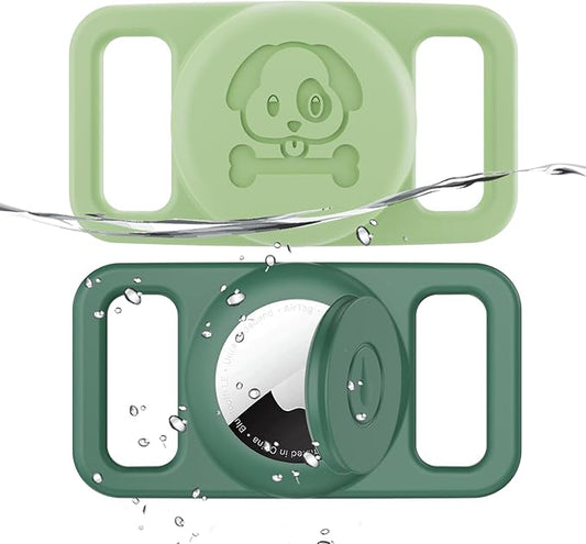 2 Pack Waterproof AirTag Dog Collar Holder Compatible with Apple AirTag, Silicone Hidden Loop Holder for Airtag Tracker, Anti-Lost Dog Collar Air Tag Accessories(Light,Dark Green)-PurrikoPets