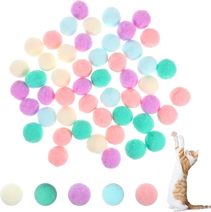 50 Pcs Cat Toy Balls 1.2-inch Colorful Cat Pom Pom Balls Soft Interactive Kitten Ball Cats Exercise Toys Fuzzy Kitten Interactive Playing Quiet Toy for Cats Pet-PurrikoPets