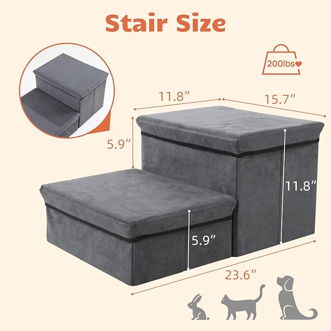 Foldable Dog Stairs/Steps 2-Tier Pet Steps Storage and Adjustable Steps for Small Medium Dogs Pet Steps Storage Stepper for High Beds Sofa Pet Dog Cat-PurrikoPets