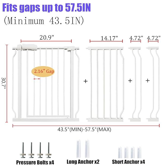 Extra Wide Baby Gate 53-57.5 Inch, Tension Mounted No Drilling, Auto Close Indoor Safety Gate for Stairs & Doorways - Metal Design for Kids and Pets, White-PurrikoPets