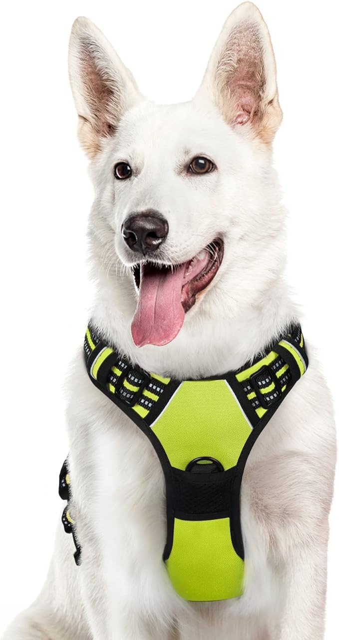 Eagloo Dog Harness Large Breed, No Pull Service Vest with Reflective Strips and Control Handle, Adjustable and Comfortable for Easy Walking, No Choke Pet Harness with 2 Metal Rings, Green, XL-PurrikoPets