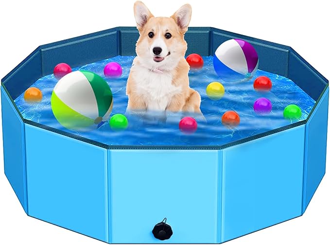 Foldable Dog Pool,39" Collapsible Dog Kids Swimming Pool for Backyard, Portable Kiddie Pool Hard Plastic,Multifunction Ball Pit Pets Bathing Tub for Kids Baby Toddler Dog-PurrikoPets