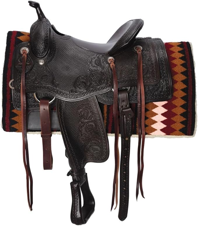 Fleece Bottom Contoured Saddle Pad - 34" x 40" | New Zealand Wool Top | 3/4" Felt Core | Contoured Fit | Hypoallergenic Fleece Lining | Weighs 8 lbs-PurrikoPets