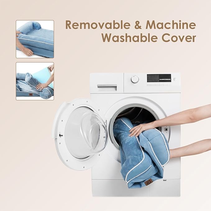 EHEYCIGA Orthopedic Dog Beds for Large Dogs, Waterproof Memory Foam Large Pet Bed with Sides, Non-Slip Bottom and Egg-Crate Foam Dog Couch Bed with Washable Removable Cover, Washed Blue-PurrikoPets