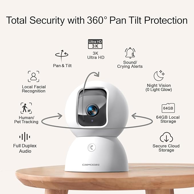 3K Pet/Dog Camera Indoor w/Phone App, No Monthly Fee 64GB Local Storage & AI Tracking Face ID, 2.4/5GHz WiFi Cameras for Home Security Baby Monitor, Pan/Tilt, 2-Way Talk-PurrikoPets