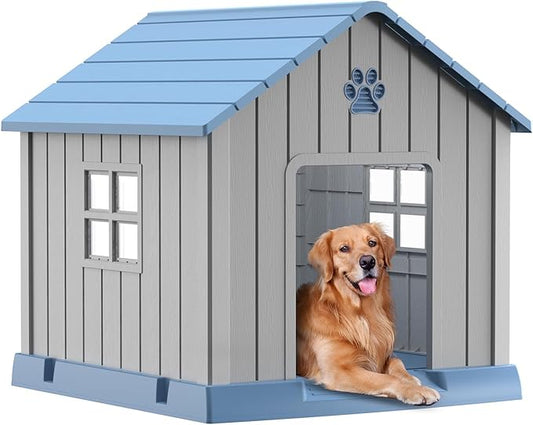 DRATO Dog House Indoor Outdoor for Small to Large Sized Dogs Indoor Outdoor Doghouse Puppy Shelter with Elevated Floor, Easy to Assemble (Blue, 38Inch(37.8 * 40.87 * 38.82))-PurrikoPets