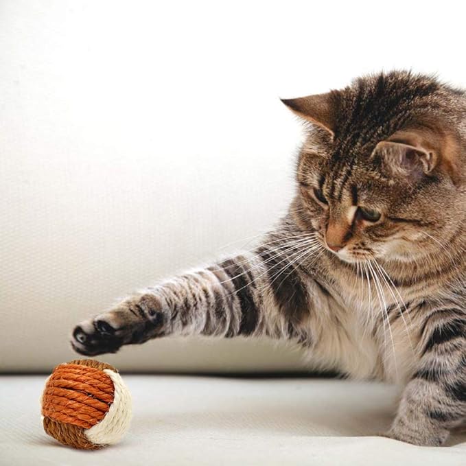 3Pcs Cat Toy Sisal Ball Pet Scratching Ball Chew Eco-Friendly Toy Pets Interactive Toy Bite and Wear Resistant(Random Color)-PurrikoPets