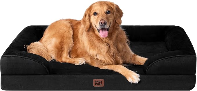 EHEYCIGA Orthopedic Dog Beds for Large Dogs, Waterproof Memory Foam Large Dog Bed with Sides, Non-Slip Bottom and Egg-Crate Foam Pet Couch Bed with Washable Removable Cover, Black-PurrikoPets