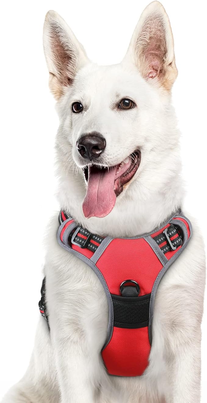Eagloo Dog Harness Large Breed, No Pull Service Vest with Reflective Strips and Control Handle, Adjustable and Comfortable for Walking, No Choke Pet Harness with 2 Metal Rings, Red, XL-PurrikoPets