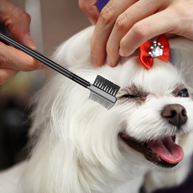 Flea and Lice Comb for Cats and Dogs - 2-in-1 Metal Round Smooth Teeth Pet Grooming Comb - Tear Stain and Mucus Crust Remover - Removes Floating Hair, Tangles, Dander (Green)-PurrikoPets