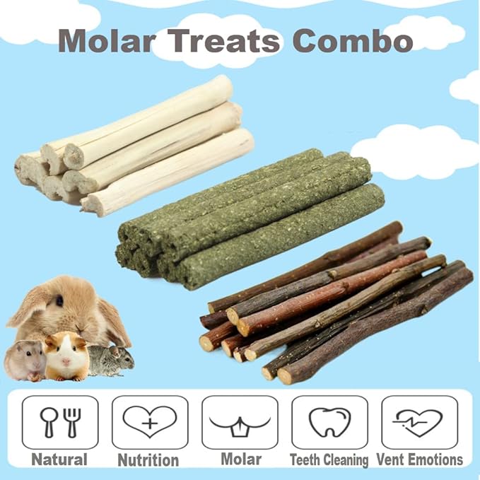 150g 3 Types of Combined Chew Toys Molar Sticks Sweet Bamboo Apple Branch Timothy Grass for Pets Chinchilla Squirrel Gerbil Hamster Squirrel Guinea Pigs-PurrikoPets