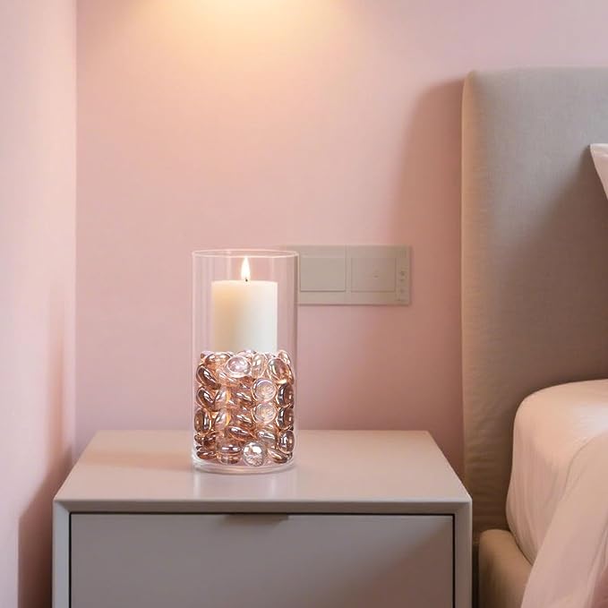 FUTUREPLUSX 1LB Pink Flat Glass Marbles, Vase Fillers Gems Fish Bowl Marbles Decorative Glass Pebbles for Vases Aquarium Floral Smooth Stone-PurrikoPets