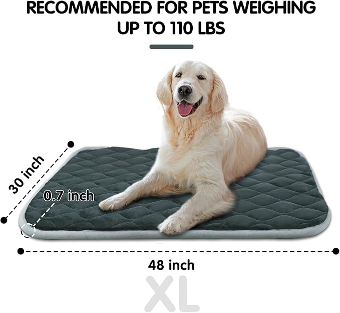 furrybaby Dog Bed Mat Flat Crate Mat with Anti-Slip Bottom Machine Washable Pet Kennel Pad for Dog Sleeping (XL 48x30'', Grey Mat)-PurrikoPets