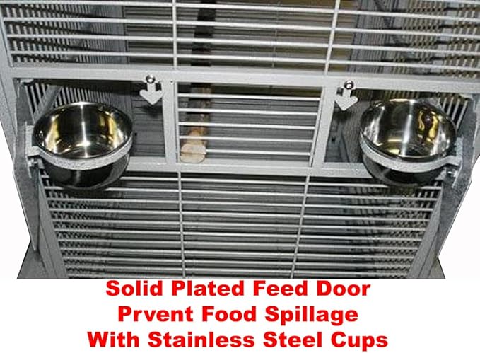 Extra Large Castle PlayTop Parrot Rolling Cage for Large Macaws Cockatoos African Grey Amazon (32" L x 23" W x 66" H WhiteVein)-PurrikoPets