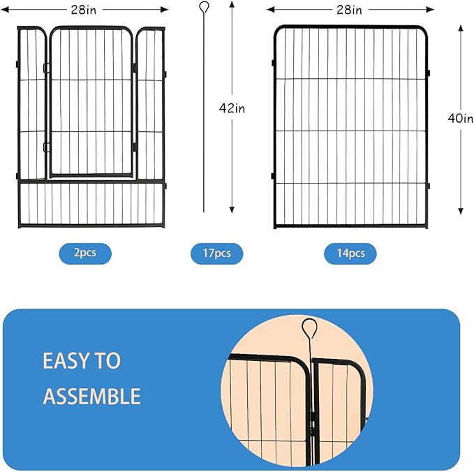 Dog Playpen,24 32 40 48 in(H) Pet Fence Outdoor for Rv Camping,Garden Fence Medium Animal Barrie for Yard,11Ft(L)-56Ft(L) Black Metal Temporary Fencing-PurrikoPets