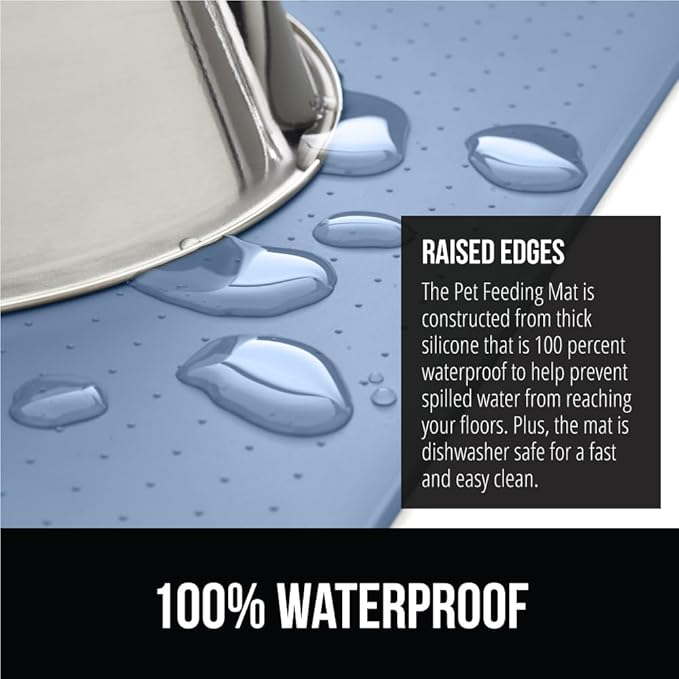 GORILLA GRIP 100% Waterproof Raised Edge BPA Free Silicone Pet Feeding Mat, Dog Cat Food Mats Contain Spills Protects Floors, Placemats for Cats and Dogs Water Bowl, Pets Accessories 16x10, Blue-PurrikoPets