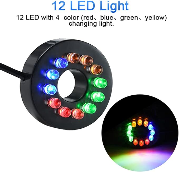 15W 1000L/H Submersible Fountain Water Pump with 12 Colorful LED Lights, Mushroom and Blossom Spray Head for Fountain,Pond,Outdoor Water Feature, Statuary Gardens,Aquarium Fish Tank-PurrikoPets