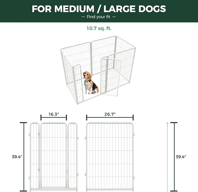 FXW Homeplus Unleashed Indoor Dog Playpen - Stress-Free and Safe Play, Heavy Duty 40 Inch 6 Wire Panels Dog Pen for Medium and Large Dogs, White│Patented-PurrikoPets
