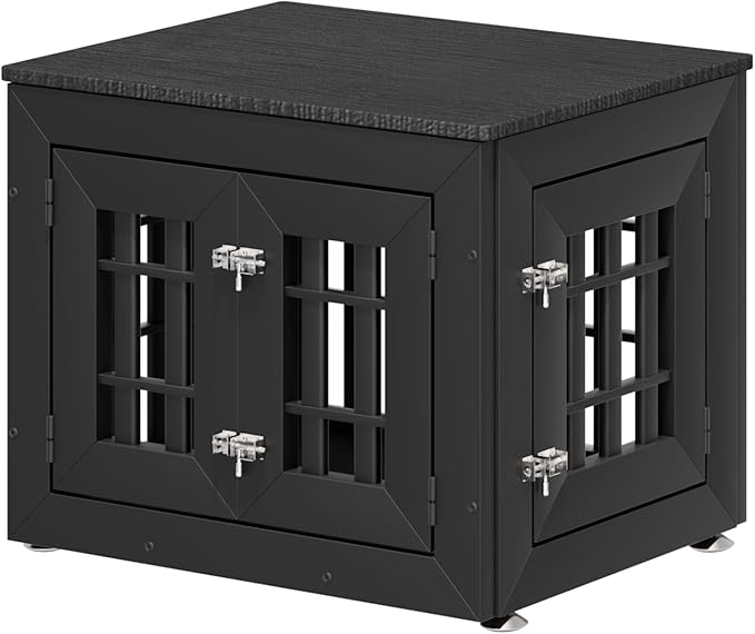 26" Heavy Duty Dog Crate Furniture for Small,Medium and Large Dogs,Rustic Wooden Dog Cage Kennel Indoor Furniture with Waterproof Top,Decorative Pet House Side End Table (Black)-PurrikoPets