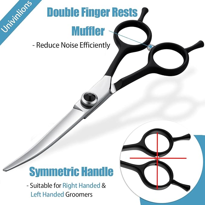 Dragon Creek 6" Upward Curved Dog Grooming Scissors Shears for Grooming Face and Paws Safety Shears Trimming Cutting Scissors for Dog Cat Pet Black-PurrikoPets