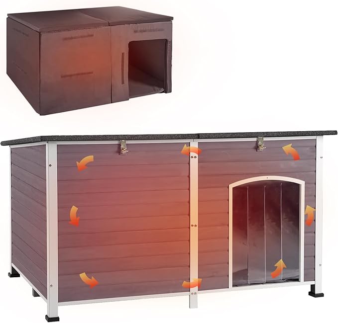 Aivituvin Large Dog House with Insulated Liner for Outdoor, Waterproof Outsides Heated Dog Kennel for Small Medium Large Dog with All-Around Iron Frame-PurrikoPets