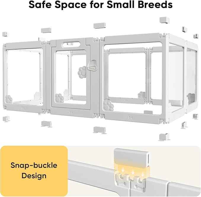 Acrylic Clear Dog Play Pen Indoors, Puppy Playpen with Door for Small Dogs Puppies, Transparent Plastic Pet Playpen Cage Fence Crate Kennel for Cat Kitten Rabbit Bunny Ferret etc (White-2 Panels)-PurrikoPets