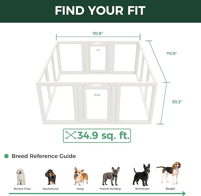 FXW AuraSpace Acrylic Indoor Unleashed Dog Playpen for Small and Medium Dogs, 30 Inch, 12 Panels, White-PurrikoPets