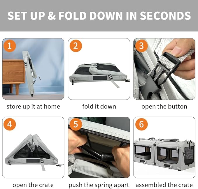 Extra Large Cat Carrier Soft Sided, Portable Small Dog Carrier for 2 Cats, 24"x16.5"x16" Car Travel Folding Comfortable Design with Litter Box and Bowls, Grey-2+ Litter Box+ Bowl*2-PurrikoPets