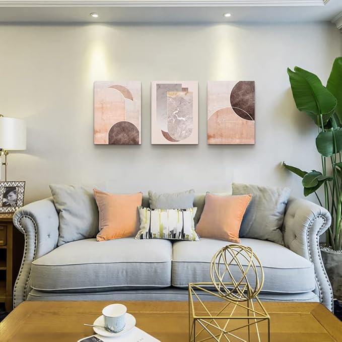 AHUASJART Boho Wall Decor Living Room Canvas Wall Art For Office Large Size Wall Decorations For Bedroom Modern Abstract Geometry Paintings Canvas Pictures Artwork Inspirational Home Decor 3 Piece-PurrikoPets