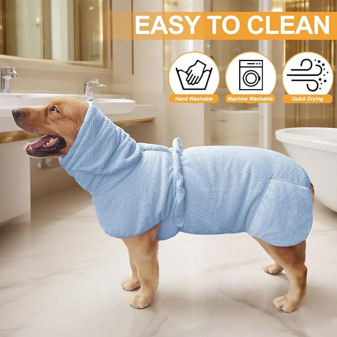 Giant Dog Bath Bubble, Quick Drying Super Absorbent Used for After Bathing, Warm Dog Towels, Adjustable Hoodies and Belts for Pet Dogs Bath Clothes Products (Blue Jacquard, 6XL)-PurrikoPets