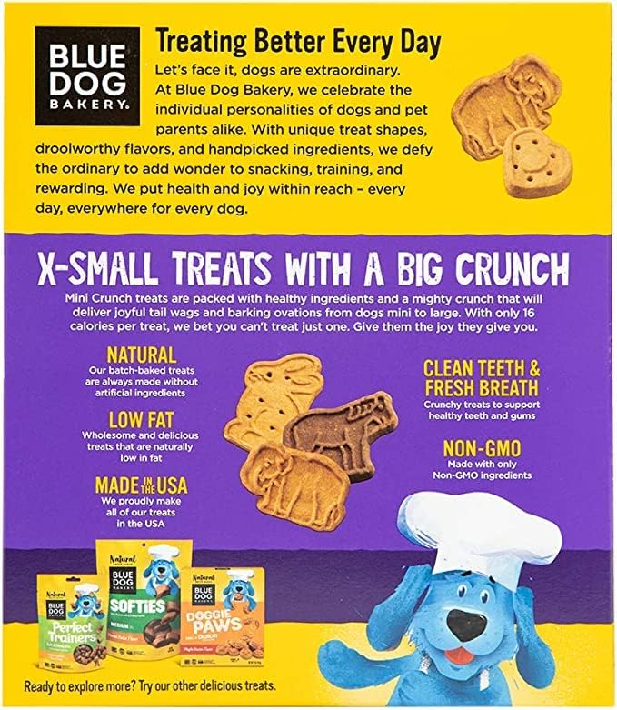 Blue Dog Bakery Natural Dog Treats, Mini Crunch, Assorted Flavors, 16.2oz, 3 Count-PurrikoPets