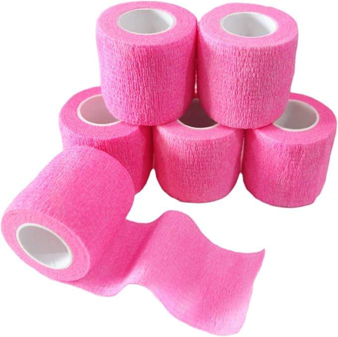6 Pack 2" x 5 Yards Self Adhesive Bandage Wrap Breathable Cohesive Vet Wrap for Pets, Elastic Self-Adherent Tape for Sports, Wrist, Ankle (Pink)-PurrikoPets