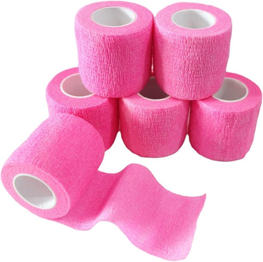 6 Pack 2" x 5 Yards Self Adhesive Bandage Wrap Breathable Cohesive Vet Wrap for Pets, Elastic Self-Adherent Tape for Sports, Wrist, Ankle (Pink)-PurrikoPets
