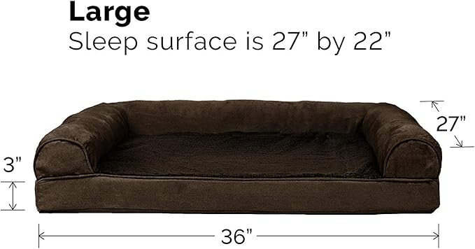 Furhaven Cooling Gel Dog Bed for Large/Medium Dogs w/ Removable Bolsters & Washable Cover, For Dogs Up to 55 lbs - Plush & Suede Sofa - Espresso, Large-PurrikoPets