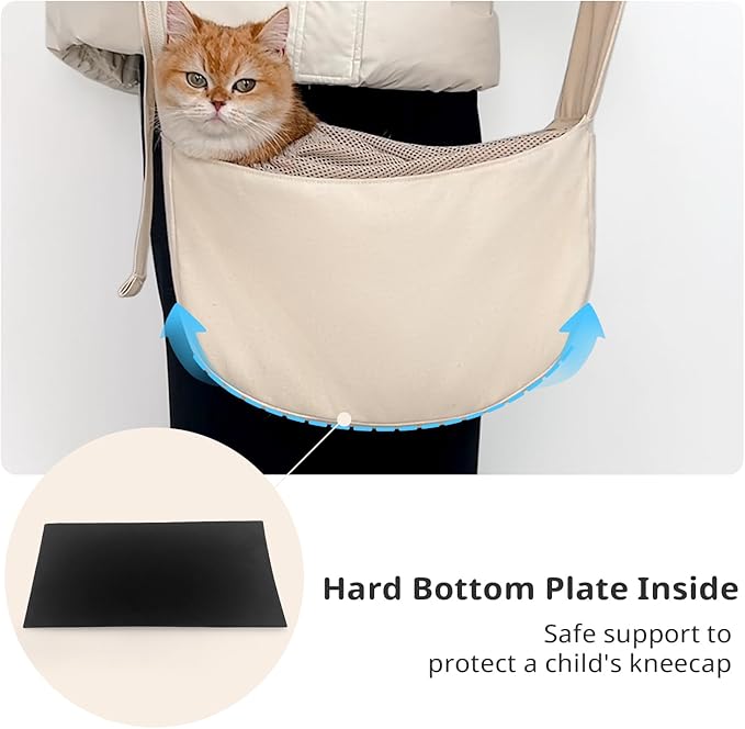 Dog Sling Carrier for Small Dogs and Cats, Lightweight Collapsible Pet Travel Bag with Adjustable Strap, Side Pockets & Breathable Mesh (Beige, 15.7" L x 5.9" W x 8.6" H)-PurrikoPets