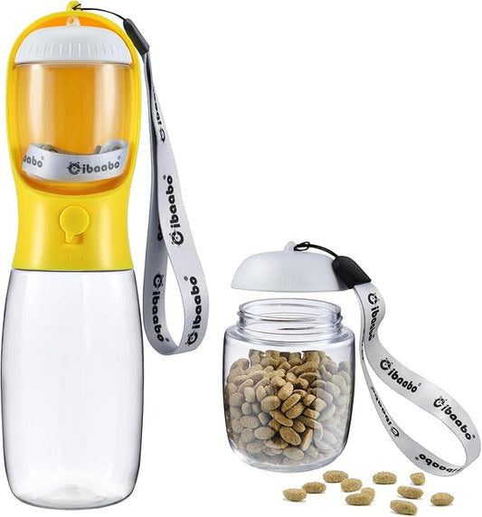Dog Water Bottle with Food Container, Travel Puppy Water Bowl, Portable Pet Dispenser, Dog Stuff Accessories Items, Puppy Essentials Necessities for Yorkie Chihuahua Cat Walking and Hiking-PurrikoPets