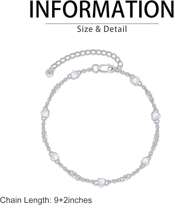 Anklet Bracelet for Women 925 Sterling Silver Natural Stone Chain Ankle Bracelet Beach Summer Fine Jewelry Valentines Day Birthday Gifts for Her Mom Wife