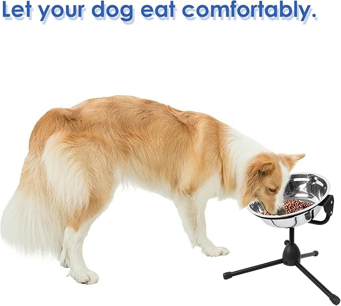 Elevated Dog Bowl with Adjustable Metal Stand,Large Size for Dogs Between 60 and 100 lbs, 0.8 Gal 3 Liter Stainless Steel Dog Food Bowl Water Bowl Height Adjustable Non-Slip Raised Dog Bowl Set-PurrikoPets