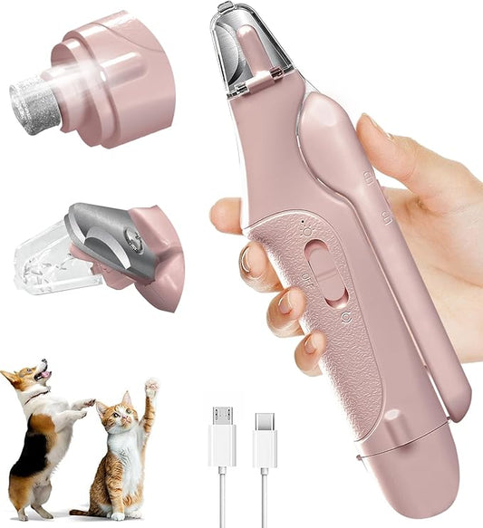 Dog Nail Clippers & Cat Nail Clipper with Catcher, 2 in 1 Dog Nail Trimmers & Grinder with Light for Large Small Dogs Cats,Silent Groom Pro Claw Trimmer, Rechargeable Dogs Nails Grinder Quiet-PurrikoPets