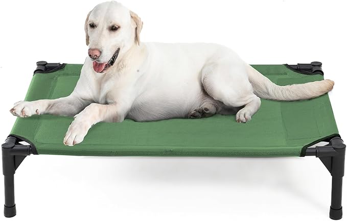 Elevated Dog Bed for Large Dogs - Heavy Duty, Recyclable Mesh, Fits Up to 150 LBs - Indoor & Outdoor, Green-PurrikoPets