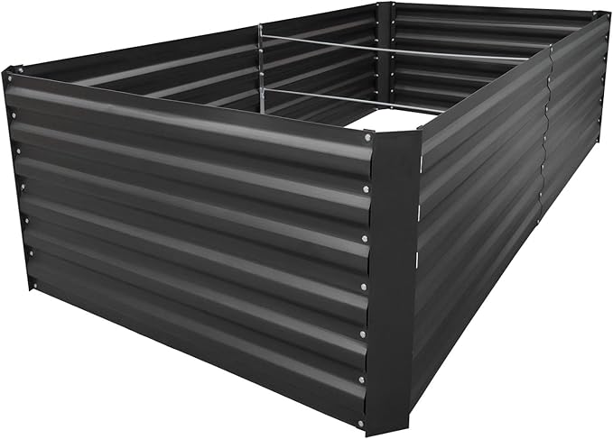 8x3x2FT Metal Raised Garden Bed Kit, Galvanized Outdoor Garden Bed Planter Box for Vegetables, Flowers, Herbs, Succulents and More, Black-PurrikoPets