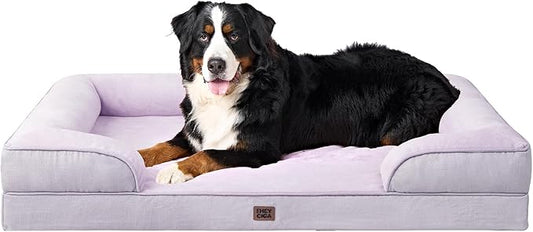 EHEYCIGA Orthopedic Dog Beds for Extra Large Dogs, Waterproof Memory Foam XXL Pet Bed with Sides, Non-Slip Bottom and Egg-Crate Foam Big Dog Couch Bed with Washable Removable Cover, Lilac-PurrikoPets