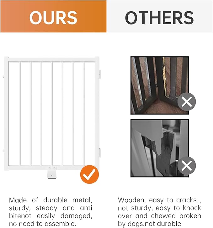 Full Metal Freestanding Dog Gate with Door, 24'' Height Foldable Pet Dog Fence for Indoor & Outdoor, 6 Panels Extra Wide Free Standing SmallDog Gates for Doorways,House,Stairs,Porch,Deck,Yard-PurrikoPets