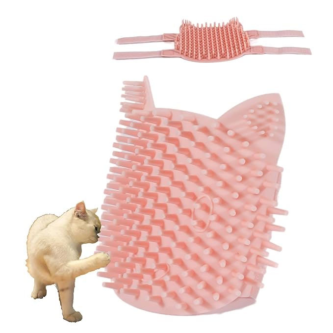 ABCOOL Cat Pet Self Grooming Comb Brush - Multi Functional Catnip Flavor Corner Massage Glove Tool for Kitten Puppy Relaxing, Extra Soft Silicone Pins Handy Hair Shedding Trimming-PurrikoPets