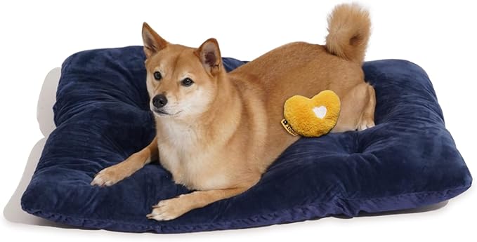 FUNNY FUZZY 2 in 1 Dog Bed Crate Pad Mat, Washable Reversible Pet Floor Mats,Fluffy Kennel Pad for Small Large Sized Dog,Indoor Cats,Sleeping Mattress,35.4" × 22.8", Midnight Blue-PurrikoPets