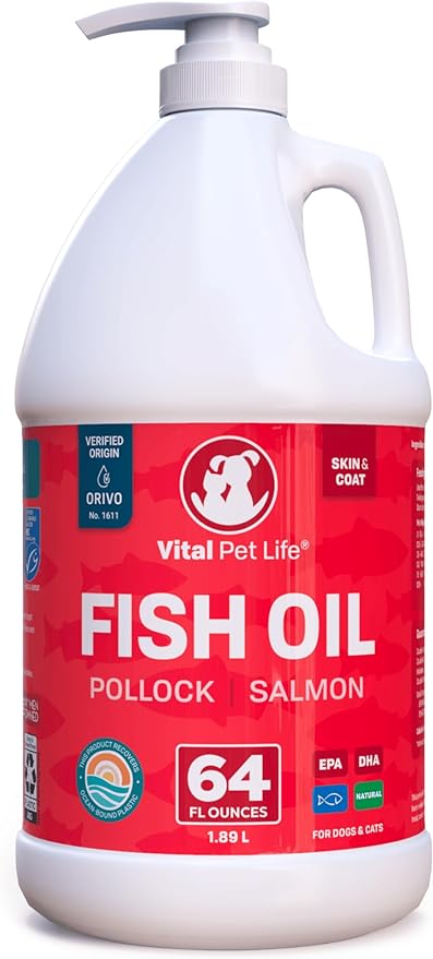 Fish Oil for Dogs - Healthy Skin & Coat, Salmon, Pollock, All Natural Supplement for Pets, Itching Scratching Allergy & Inflammation Defense, Omega 3 EPA DHA, Brain & Heart Health, 64 oz-PurrikoPets