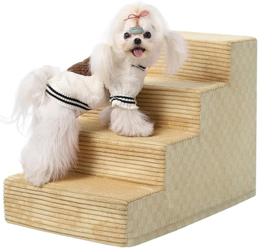 Dog Stairs for Small Dogs,17.5" H,4-Step Dog Steps for Bed and Couch with High Density Foam,Non-Slip Pet Steps for Doggy and Cat,Pet Stairs with a Washable Cover,Khaki-PurrikoPets